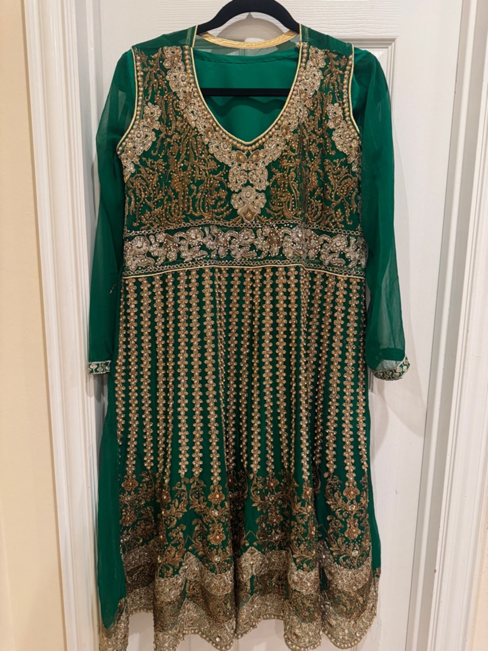 Embellished Green Womens Formal Dress with Gold Accents